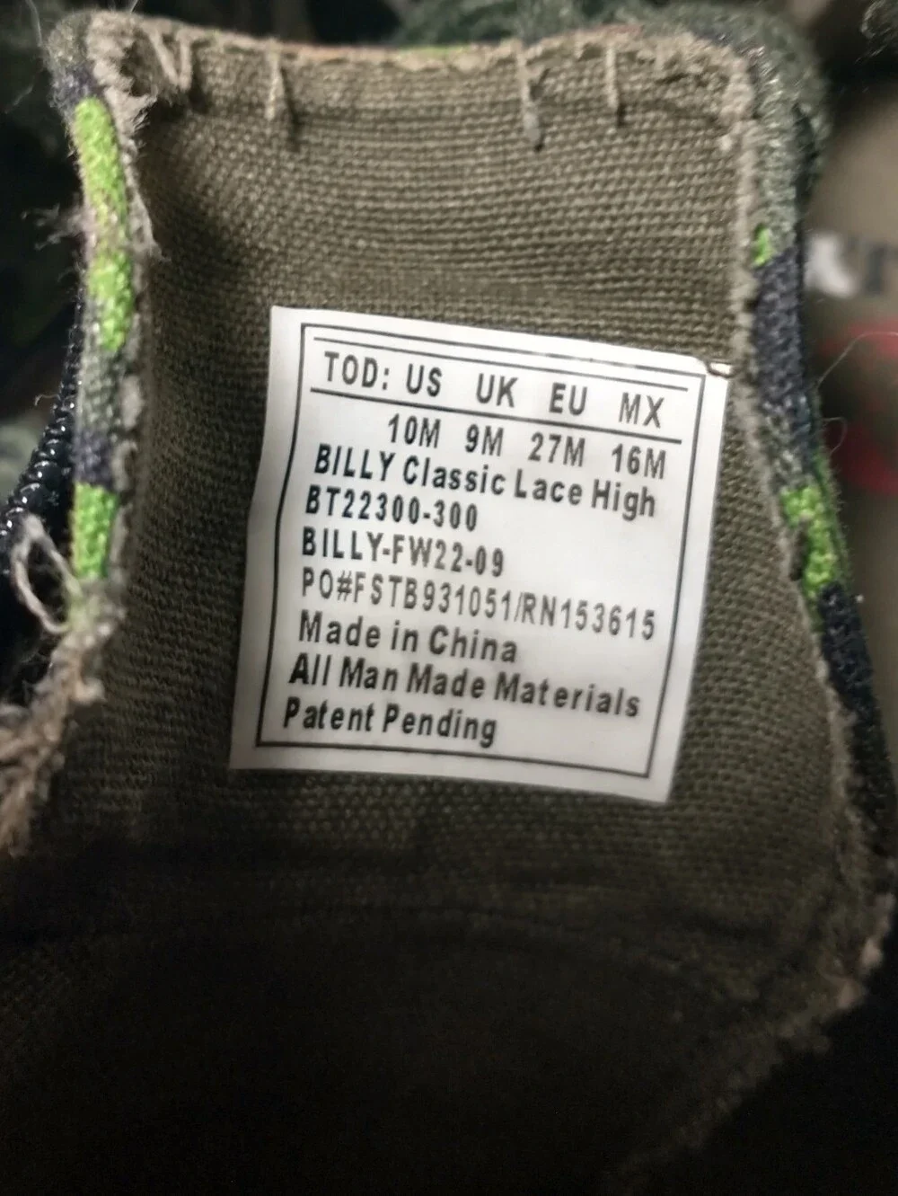 Billy High-Top Toddler Sneaker - Size 10M - Camouflage Print w/ Side Zip Closure
